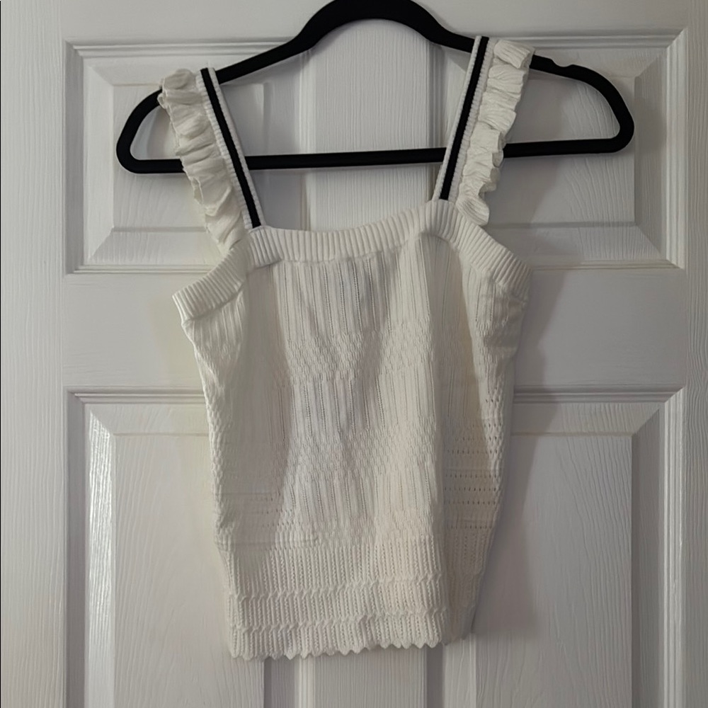 Design Lab Lord & Taylor Cream Tan Ruffled Smocked Tank